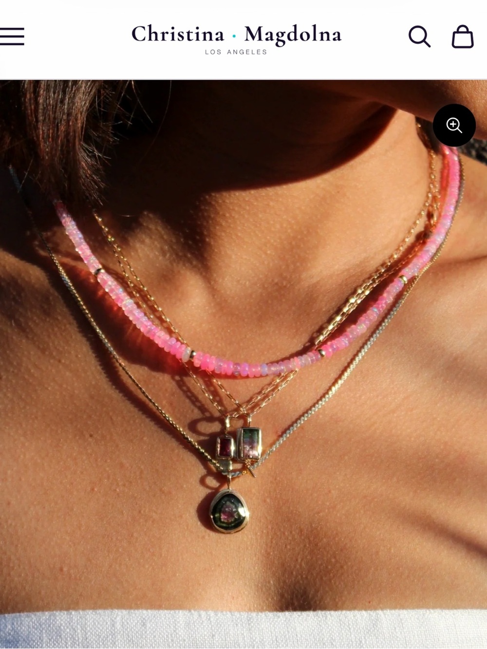 Pink Opal & 14 Gold Beaded Choker Necklace - magnetic closure